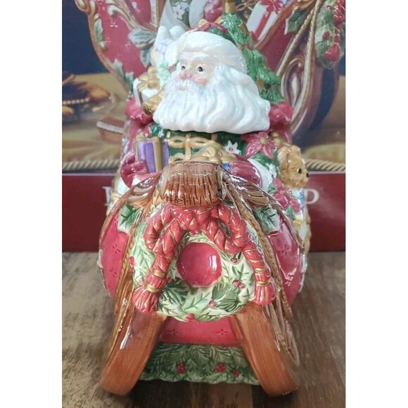 Fitz and Floyd ~ 2003 Retired Santa's Sleigh Christmas Cookie Jar In Box W/Box - Picture 3 of 10